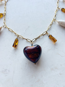 Reworked Metal | Amber Heart Necklace