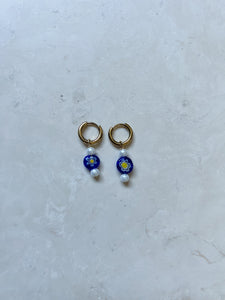 Earrings | Gold Cobalt Blue Millefori