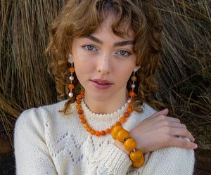 Stone | Orange Stripe Agate Jade Necklace